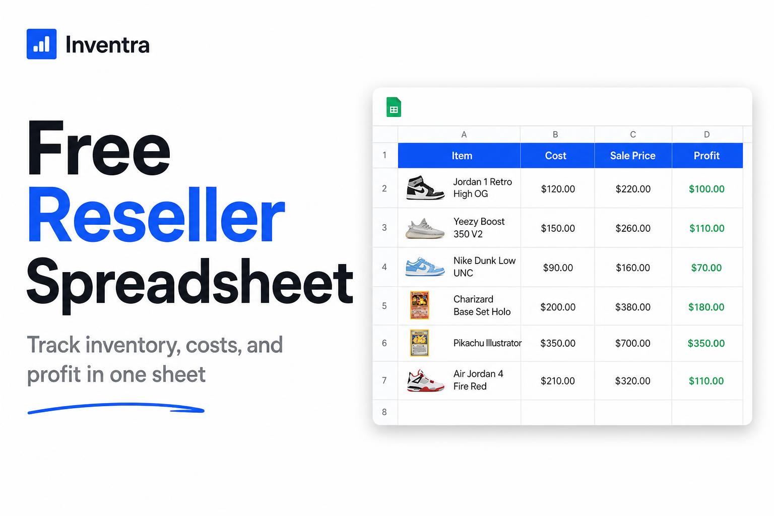 Preview of the Inventra free reseller spreadsheet
